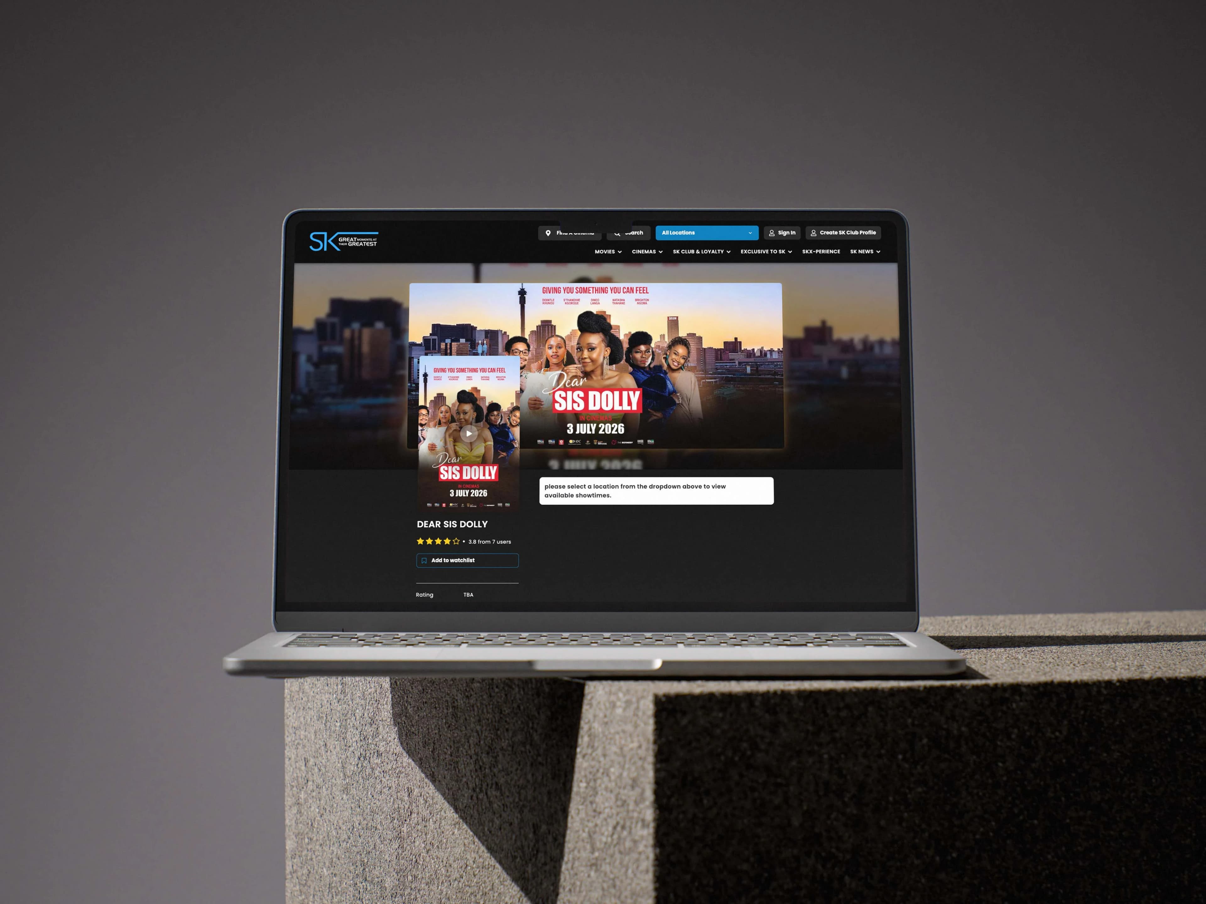 Dear Sis Dolly title page and campaign artwork presented on the Ster-Kinekor website in a laptop mockup.
